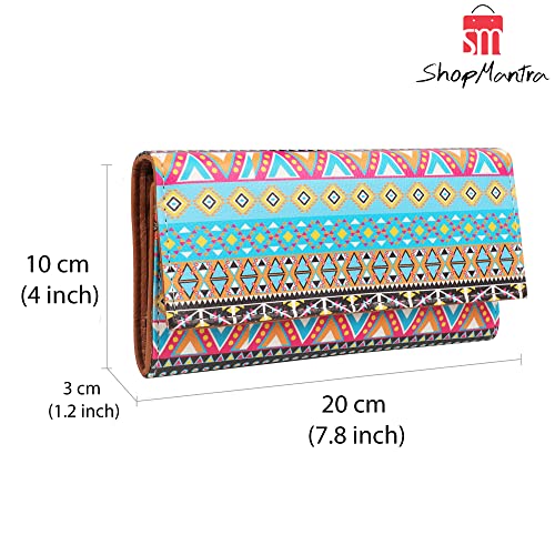 ShopMantra Faux Leather Womens Wallet for Woman | Vibrant Bohemian Style | Patterned Clutch Purse with Ample Card & Cash Space | Material, Blue - Image 3