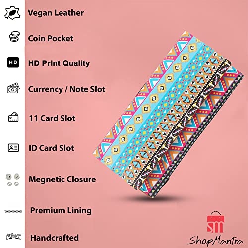ShopMantra Faux Leather Womens Wallet for Woman | Vibrant Bohemian Style | Patterned Clutch Purse with Ample Card & Cash Space | Material, Blue - Image 2