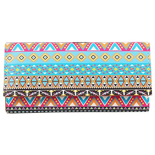 ShopMantra Faux Leather Womens Wallet for Woman | Vibrant Bohemian Style | Patterned Clutch Purse with Ample Card & Cash Space | Material, Blue - Image 1