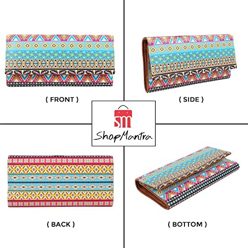 ShopMantra Faux Leather Womens Wallet for Woman | Vibrant Bohemian Style | Patterned Clutch Purse with Ample Card & Cash Space | Material, Blue - Image 4