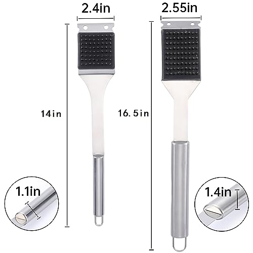 Edgnb 2 Pack Grill Brush and Scraper, 16.5” & 14” Wire BBQ Grill Brush for Outdoor Grill, 304 Stainless Steel Cleaning Brush BBQ Grill Accessories, Safe Grill Cleaner Brush-Ideal Gift for Men/Dad BBQ Brush - Image 2