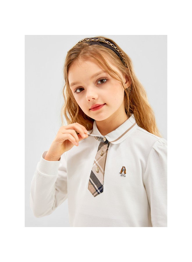 Hush Puppies فستان قميص أكاديمي للبنات أسلوب سيدة ربيع وخريف ملابس أطفال كاجوال تي شيرت للجري ملابس للأم والطفل - Image 2