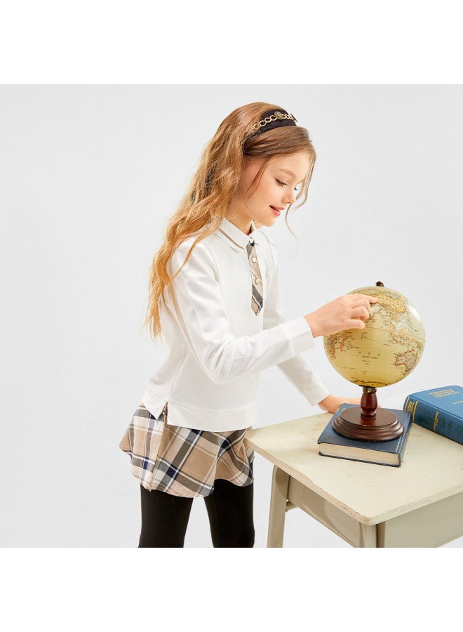 Hush Puppies فستان قميص أكاديمي للبنات أسلوب سيدة ربيع وخريف ملابس أطفال كاجوال تي شيرت للجري ملابس للأم والطفل - Image 4