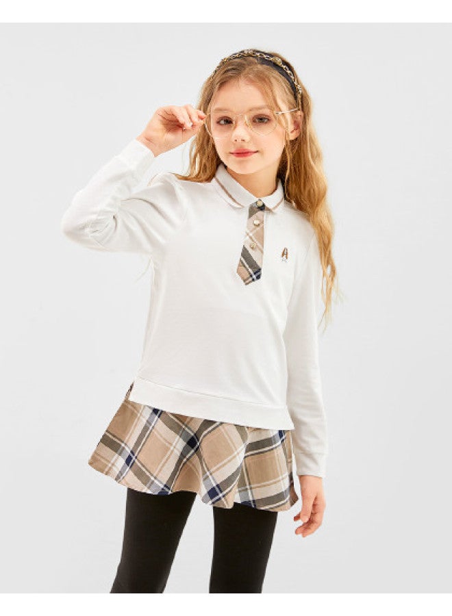 Hush Puppies فستان قميص أكاديمي للبنات أسلوب سيدة ربيع وخريف ملابس أطفال كاجوال تي شيرت للجري ملابس للأم والطفل - Image 1