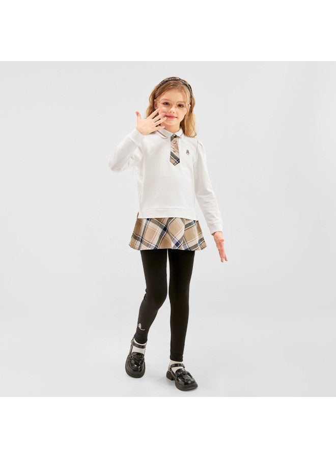 Hush Puppies فستان قميص أكاديمي للبنات أسلوب سيدة ربيع وخريف ملابس أطفال كاجوال تي شيرت للجري ملابس للأم والطفل - Image 5