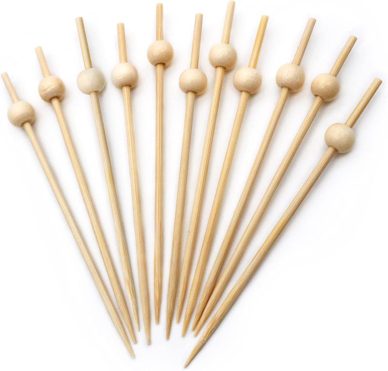 BLUETOP 200PCS Wood Pearl Cocktail Picks for Drinks&Food, 4.7 Inch Fancy Decorative Cocktail Toothpicks Food Picks, Decorative Bamboo picks for Halloween Parties Bar Hotel Events July 4th - Image 1