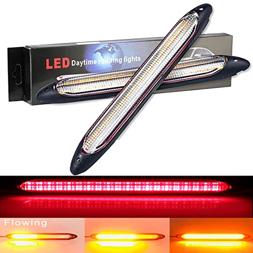 YSY Led Car DRL Daytime Running Lights Strip Waterproof 12V Auto Headlight Sequential Turn Signal Yellow Flow Day Light Universal 2Pcs (34.5cm, Red and Amber) - Image 1
