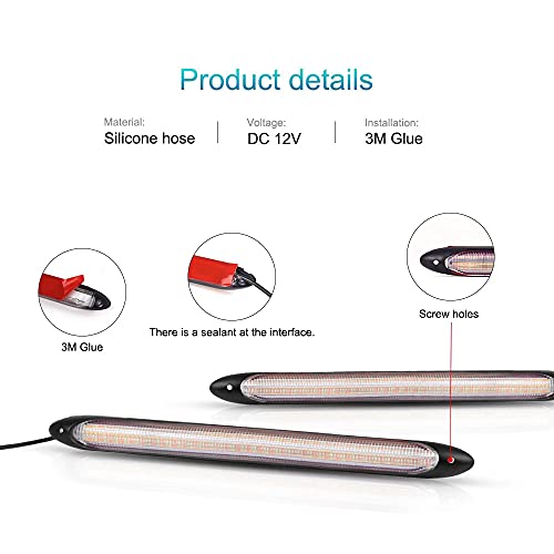 YSY Led Car DRL Daytime Running Lights Strip Waterproof 12V Auto Headlight Sequential Turn Signal Yellow Flow Day Light Universal 2Pcs (34.5cm, Red and Amber) - Image 3
