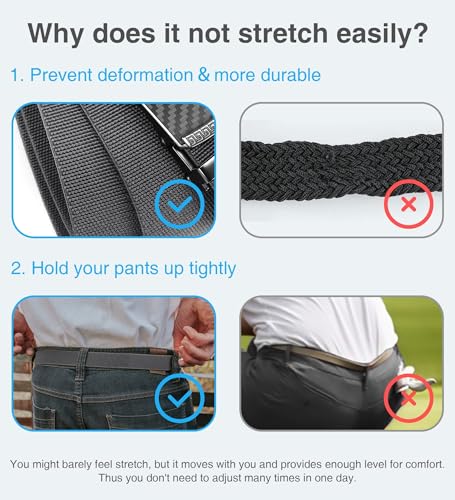CHAOREN Mens Belt Stretchable - Black Elastic Golf Nylon Web Adjustable Belt - for Casual Wear - Image 3