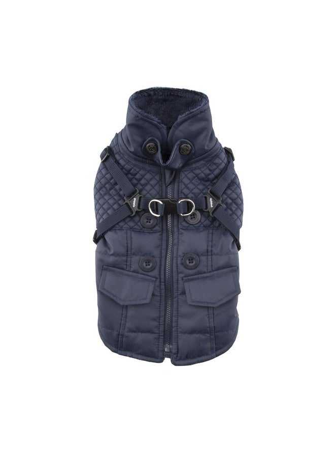 بوبيا معطف شتوي للكلاب من Wilkes مع حزام متكامل بدون سحب مقاوم للماء والطقس البارد وسحاب خلفي من الصوف الدافئ للكلاب الصغيرة والمتوسطة، أزرق داكن، كبير - Image 1