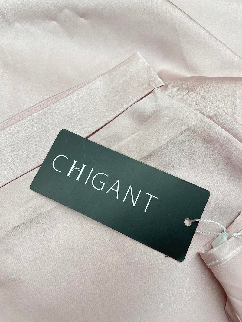 Chigant Women's Satin Blouse Short Sleeve Casual Loose Silk Tops Shirt(Pink,Medium) - Image 5