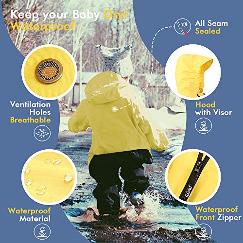 HAPIU Kids Toddler Rain Suit Muddy Buddy Waterproof Coverall,Yellow,2T,Original - Image 2