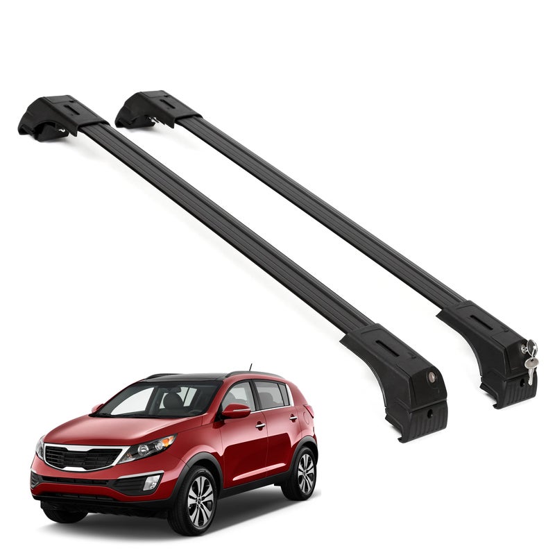 ERKUL Roof Rack Cross Bars for Kia Sportage 20112016  Aluminum Crossbars with Anti Theft Lock for Rooftop  Compatible with Flush Rails  Black