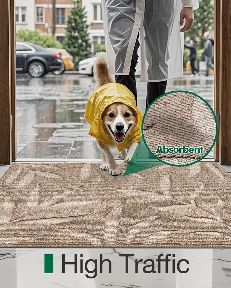 LUMI Front Door Mat Indoor Entrance 24"x36", Low Profile Welcome Mat, Non-Slip Washable Doormat with Rubber Backing for Entrance, Patio, Garage, Beige - Image 3