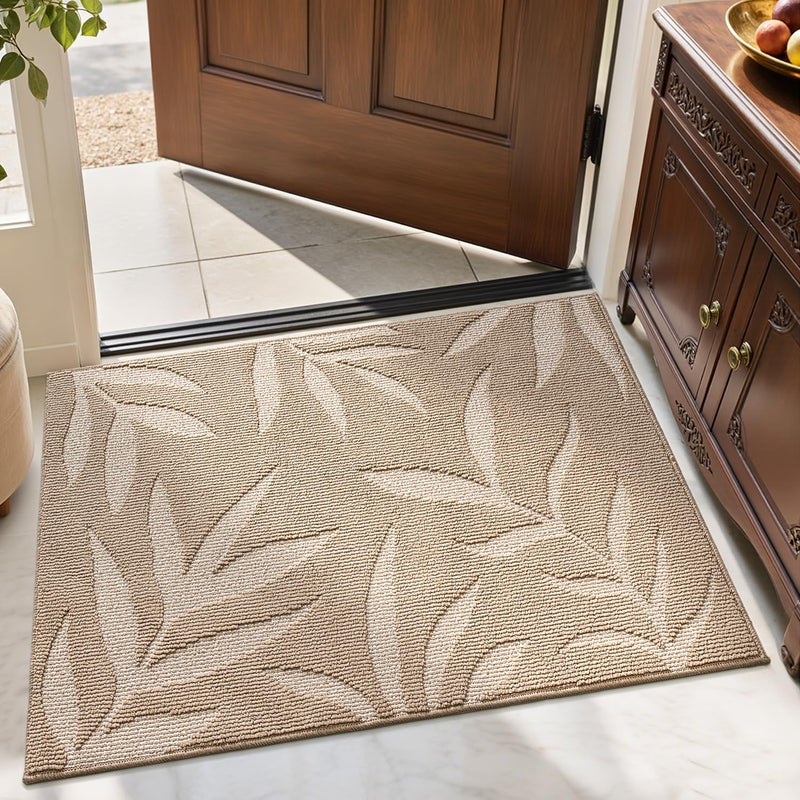 LUMI Front Door Mat Indoor Entrance 24"x36", Low Profile Welcome Mat, Non-Slip Washable Doormat with Rubber Backing for Entrance, Patio, Garage, Beige - Image 1