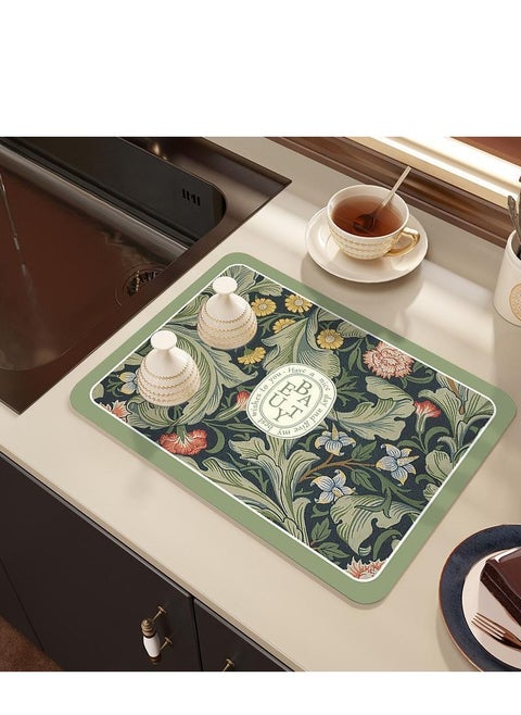 Dish Drying Diatomaceous Earth Mat, Coffee Machine Mat Counter Protector Drainer, Coffee Bar Pad, Sink Draining Board Mat for Kitchen, Bathroom, Toilet Counter