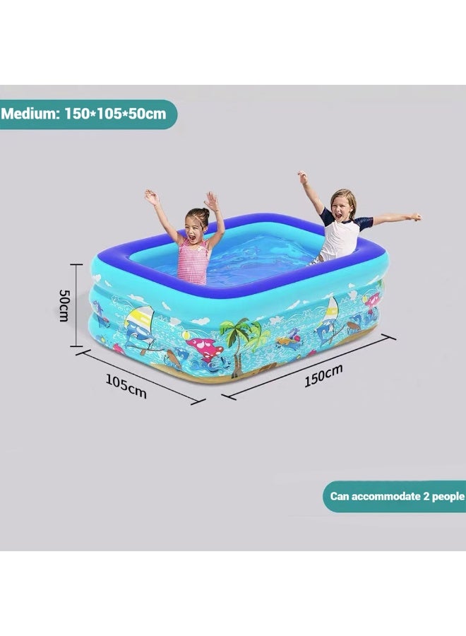 LEFAFA Inflatable Swimming Pool, Thickened Large Kiddle Pool, Blowup Pool for Summer Water Party, Family Swimming Pool for Backyard Garden Outdoor Indoor (150x100x55cm)  - Image 2