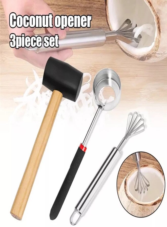 ZLMC Coconut Opener Tools Set with Hammer,Meat Removal Scraper, Rubber Mallet, Hole Maker Puncher for Young & Mature Coconuts,Multifunctional Kitchen Tools, Safe& Easy to Use - Image 2