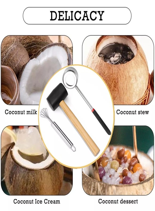 ZLMC Coconut Opener Tools Set with Hammer,Meat Removal Scraper, Rubber Mallet, Hole Maker Puncher for Young & Mature Coconuts,Multifunctional Kitchen Tools, Safe& Easy to Use - Image 5