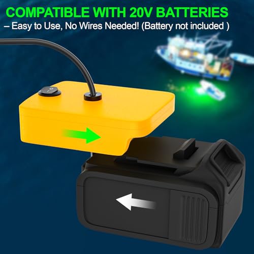 Dinftin Underwater Fishing Light Compatible for DeWalt 20V BatteryBattery Not Included IP68 Waterproof 1300 Lumens LED Submersible Green Fish Attractor Light for NightIceBoat Fishing - Image 3