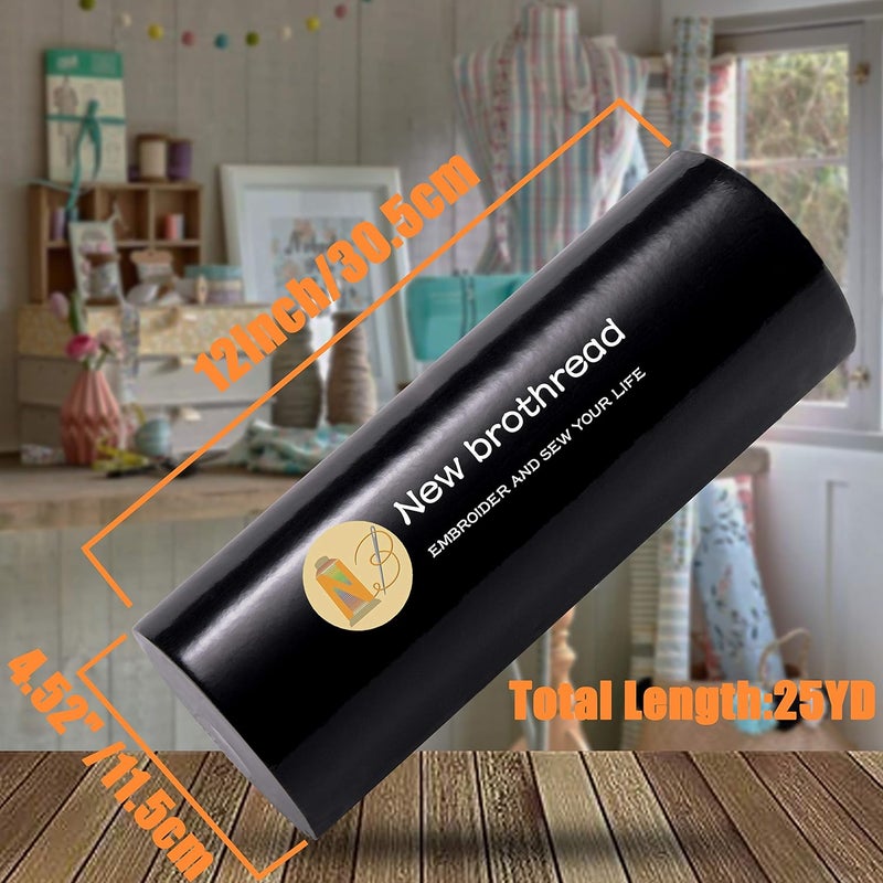 New brothread Black Cut Away Machine Embroidery Stabilizer Backing 12" x 25Yd roll - Medium Weight 2.5 oz - 2 Options - 3 Options - Tear Away/Cut Away/No Show Mesh - Image 2