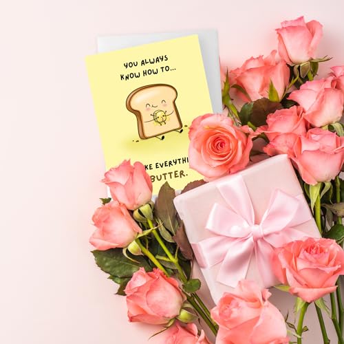ALY LOU Fathers Day Card Anniversary Birthday for Dad Father Mom Mother Wife Husband Girlfriend Boyfriend Stepmom Aunt Uncle Parents – Cute Funny Punny Greeting Card, Blank Inside (Everything Butter) - Image 4