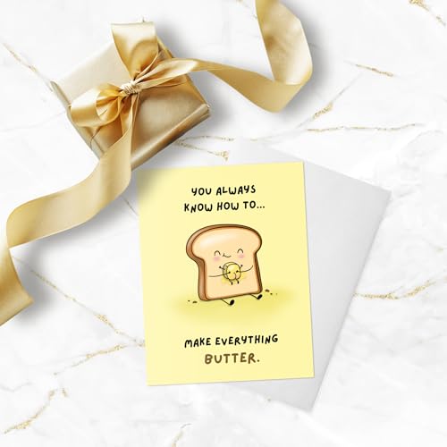 ALY LOU Fathers Day Card Anniversary Birthday for Dad Father Mom Mother Wife Husband Girlfriend Boyfriend Stepmom Aunt Uncle Parents – Cute Funny Punny Greeting Card, Blank Inside (Everything Butter) - Image 5