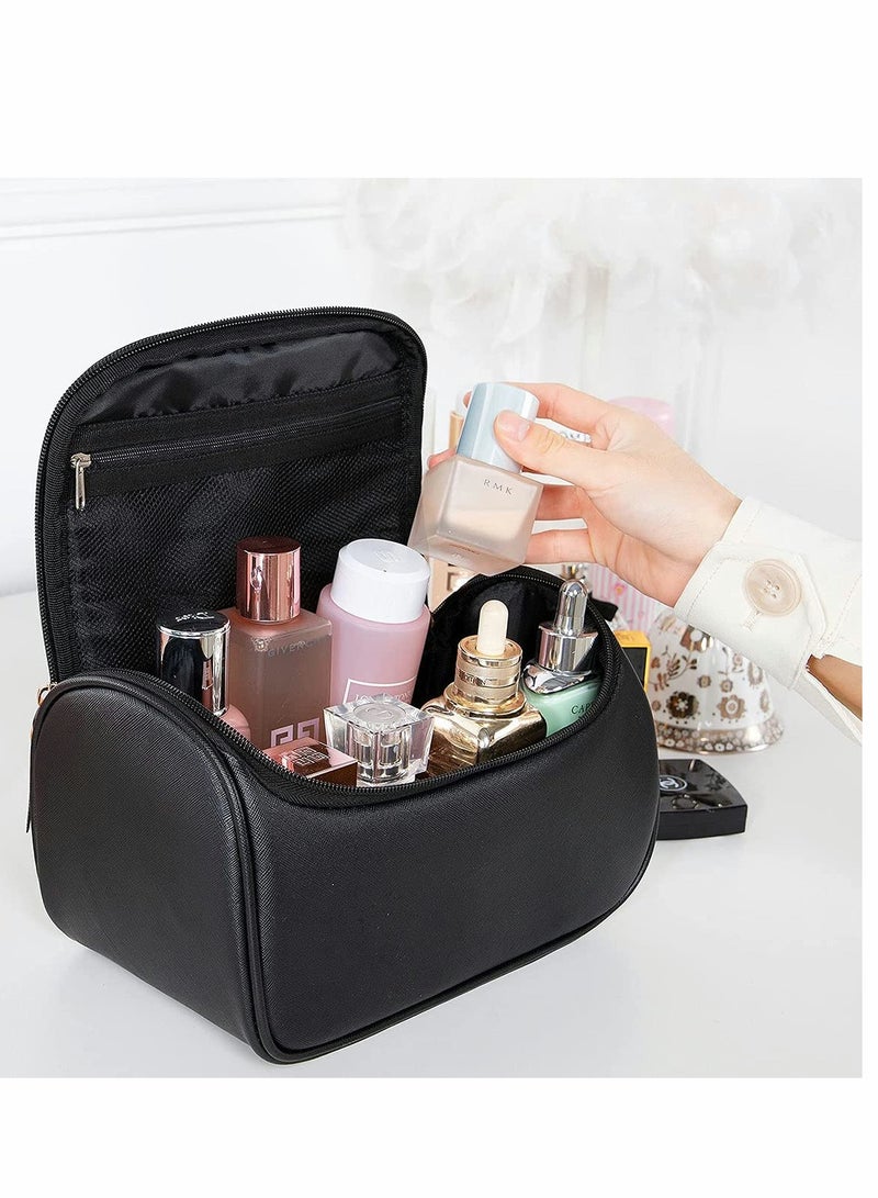 KASTWAVE Makeup Bag, Leather Makeup Bag Large Deep Handbag Traveling Cosmetic Organizer for Women and Girls, Make up Waterproof Travel Bags Large Cosmetic Case Organizer are Easy to Carry (Black) - Image 4