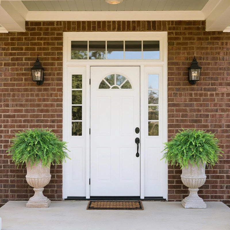 Juxdp 21" Artificial Ferns Plants Topiary - 2 Set for Front Porch Decoration,Fake Boston Fern Potted Plants Faux Greenery Bush UV Resistant for Outdoor Indoor Door Garden Farmhouse Home Decor (Green) - Image 4