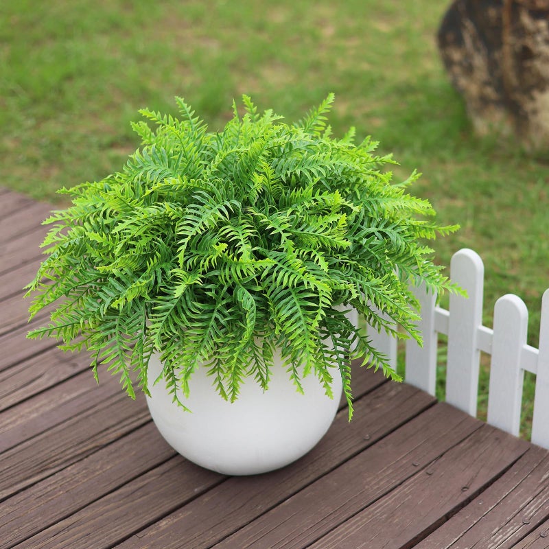 Juxdp 21" Artificial Ferns Plants Topiary - 2 Set for Front Porch Decoration,Fake Boston Fern Potted Plants Faux Greenery Bush UV Resistant for Outdoor Indoor Door Garden Farmhouse Home Decor (Green) - Image 2