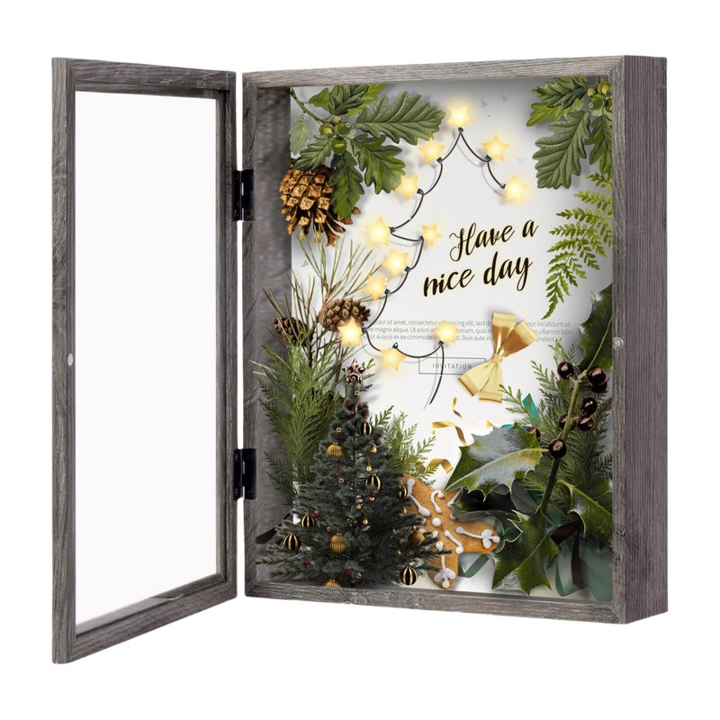Muzilife Muzilife 8x10 Shadow Box Picture Frame  216 Interior Deep Wood  Glass Display Case Ready to Hang Memory Box Baby Sports Memorabilia Pins Awards Tickets and Photos Texture Gray 