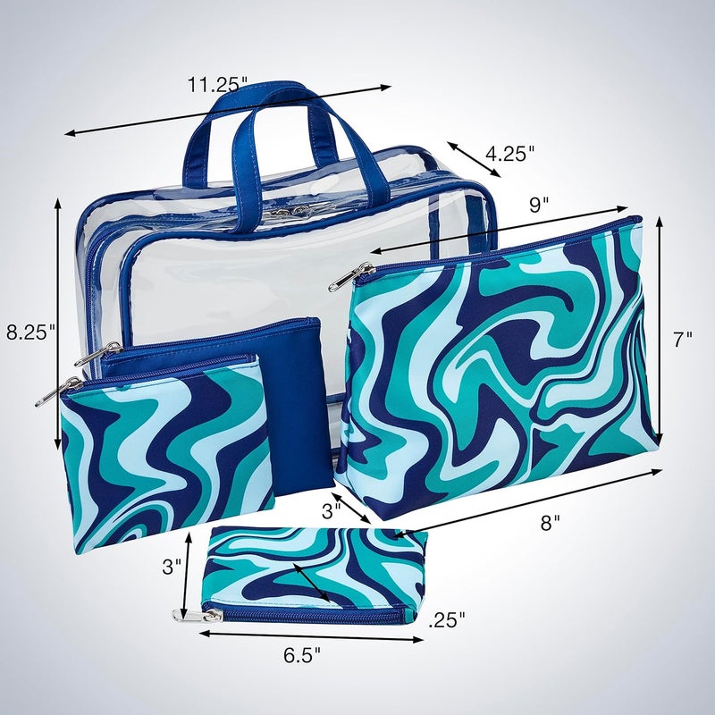 CONAIR Conair 5 Piece Toiletry and Cosmetic Bag Set Under 30 Includes 1 Large Weekender Bag and 4 Organizer Bags in Blue Swirl Prints  - Image 5
