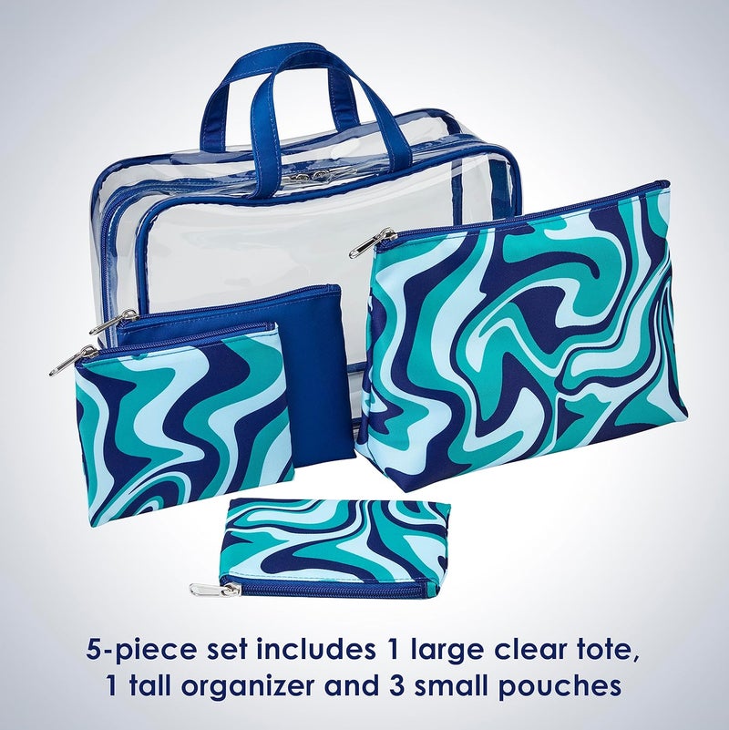 CONAIR Conair 5 Piece Toiletry and Cosmetic Bag Set Under 30 Includes 1 Large Weekender Bag and 4 Organizer Bags in Blue Swirl Prints  - Image 4