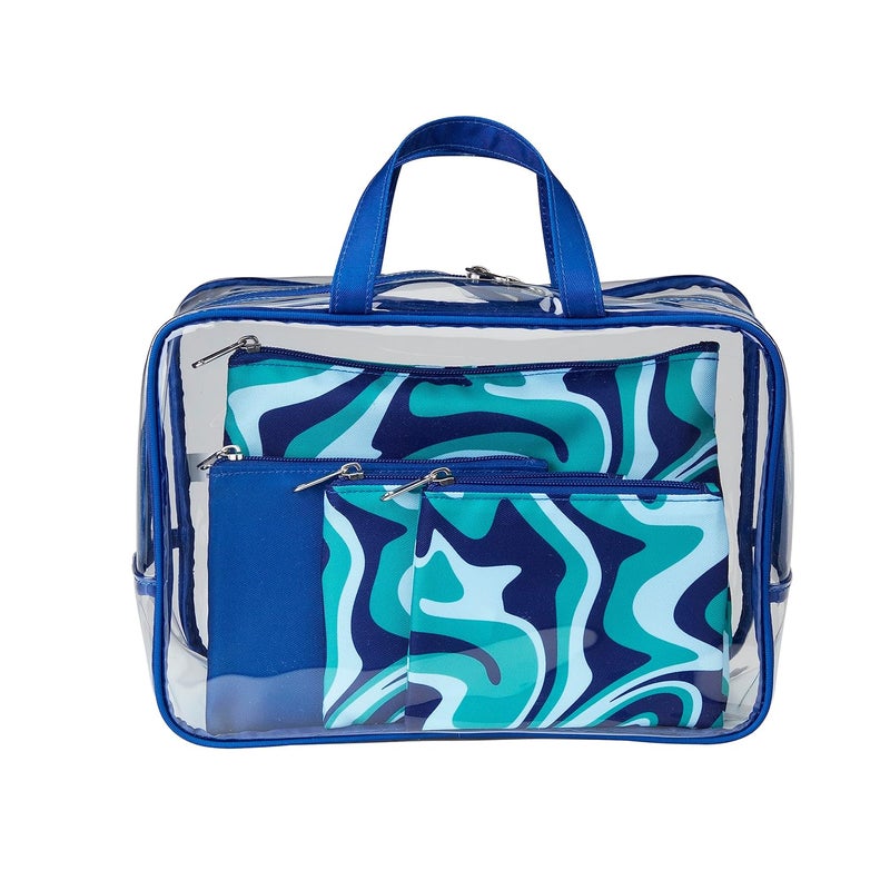 CONAIR Conair 5 Piece Toiletry and Cosmetic Bag Set Under 30 Includes 1 Large Weekender Bag and 4 Organizer Bags in Blue Swirl Prints  - Image 1