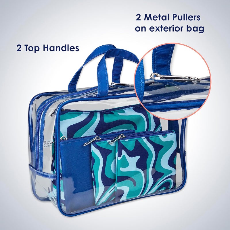 CONAIR Conair 5 Piece Toiletry and Cosmetic Bag Set Under 30 Includes 1 Large Weekender Bag and 4 Organizer Bags in Blue Swirl Prints  - Image 2