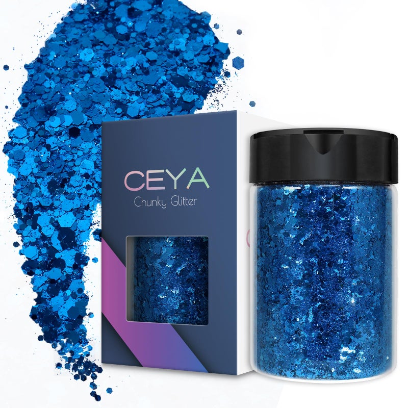 Ceya Chunky Glitter 49oz 140g Royal Blue Craft Glitter Powder Mixed Fine Flakes Iridescent Nail Sequins for Nail Art Hair Epoxy Resin Tumblers Slime Painting Festival Decor