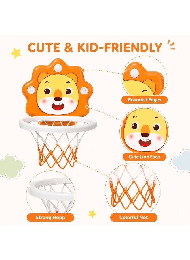 SRLIWHITE Kids Mini Basketball Hoop Set, No Drill Wall Mounted Indoor Basketball Toy, Lion Design, Suction Cups, Sound Pads, Storage Bag, For Boys Girls Family Play (BALL 14 CM) - Image 3
