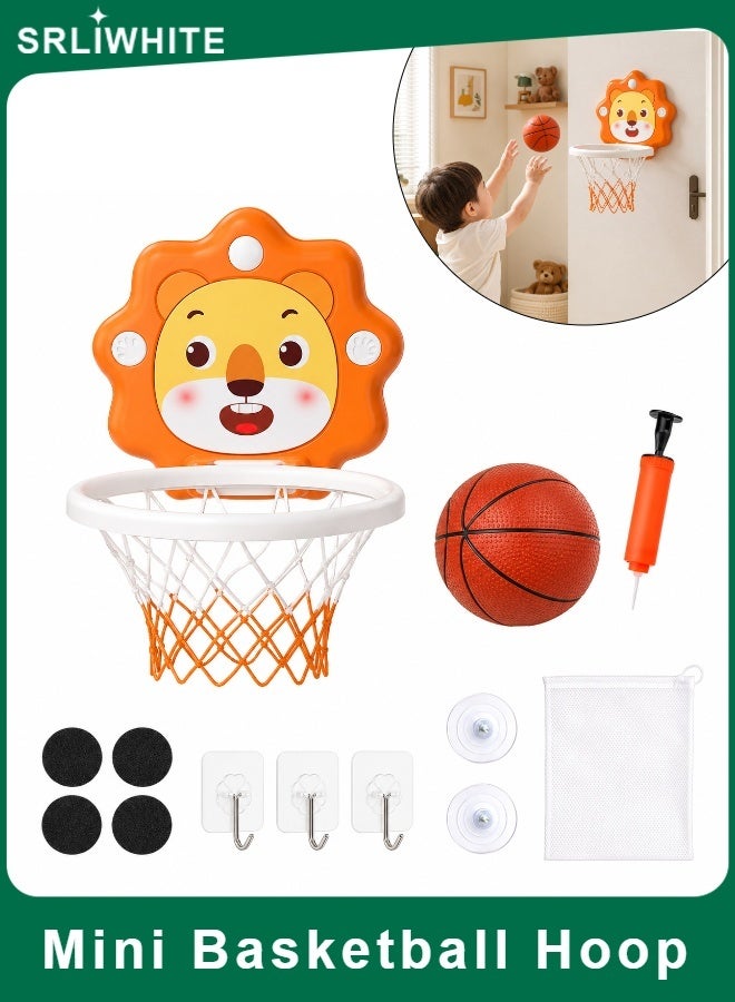 SRLIWHITE Kids Mini Basketball Hoop Set, No Drill Wall Mounted Indoor Basketball Toy, Lion Design, Suction Cups, Sound Pads, Storage Bag, For Boys Girls Family Play (BALL 14 CM) - Image 1