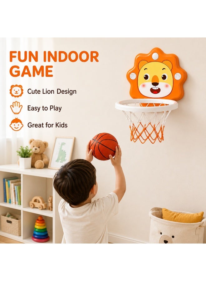SRLIWHITE Kids Mini Basketball Hoop Set, No Drill Wall Mounted Indoor Basketball Toy, Lion Design, Suction Cups, Sound Pads, Storage Bag, For Boys Girls Family Play (BALL 14 CM) - Image 2