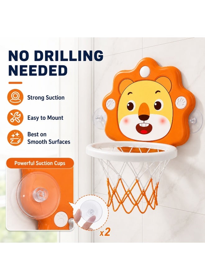 SRLIWHITE Kids Mini Basketball Hoop Set, No Drill Wall Mounted Indoor Basketball Toy, Lion Design, Suction Cups, Sound Pads, Storage Bag, For Boys Girls Family Play (BALL 14 CM) - Image 4