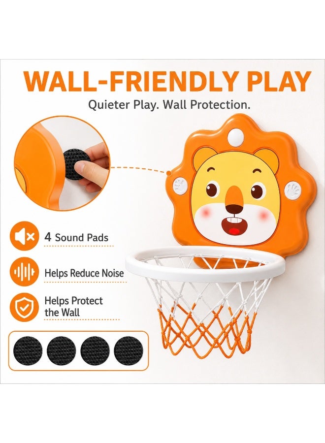 SRLIWHITE Kids Mini Basketball Hoop Set, No Drill Wall Mounted Indoor Basketball Toy, Lion Design, Suction Cups, Sound Pads, Storage Bag, For Boys Girls Family Play (BALL 14 CM) - Image 5