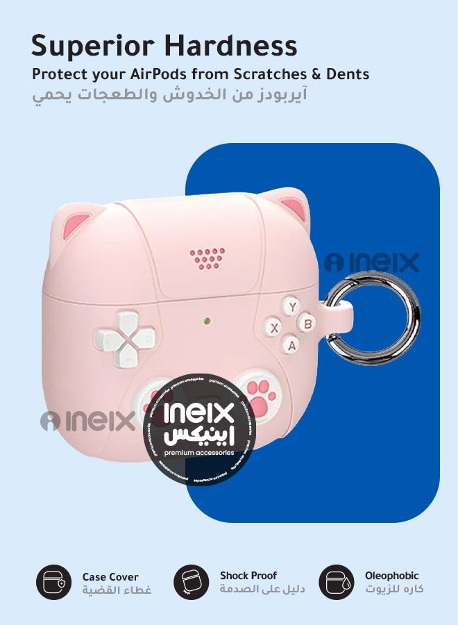 إينيكس لطيف القط حافظة واقية مزودة  بمشبك موسيقي للغطاء لسماعات آبل ايربودز 4-وردي - Image 2