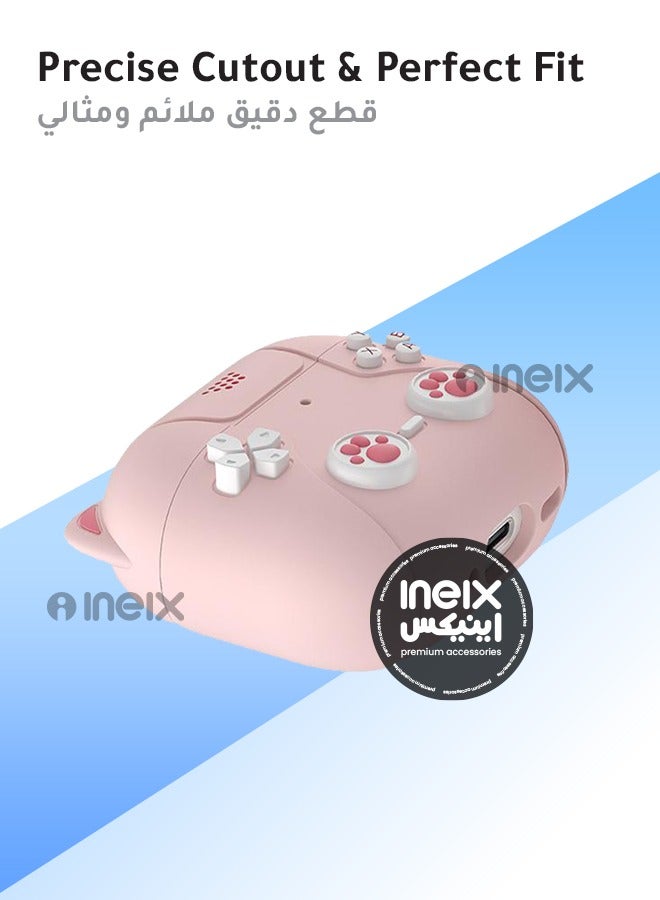 إينيكس لطيف القط حافظة واقية مزودة  بمشبك موسيقي للغطاء لسماعات آبل ايربودز 4-وردي - Image 3