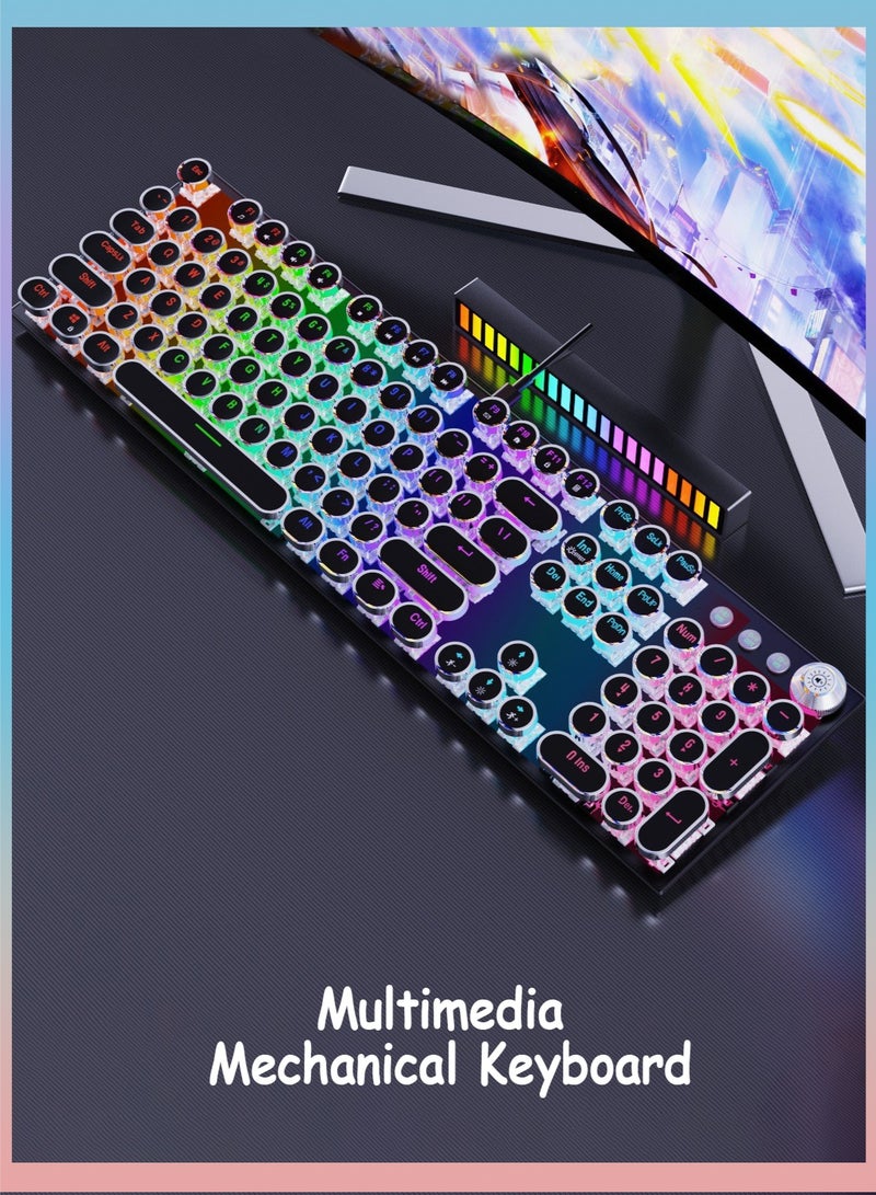 joyzzz 104-Key Multimedia Mechanical Keyboard Retro Punk Key Cap RGB Mechanical Wired Keyboard - Image 1