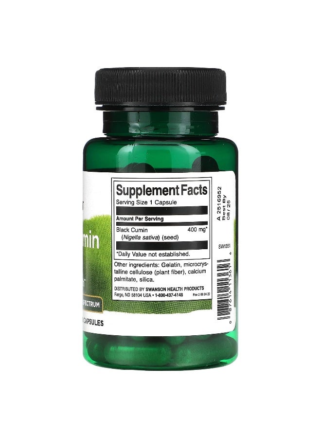 SWANSON سوانسون، بذور الكمون الأسود، طيف كامل، 400 ملغ، 60 كبسولة - Image 2