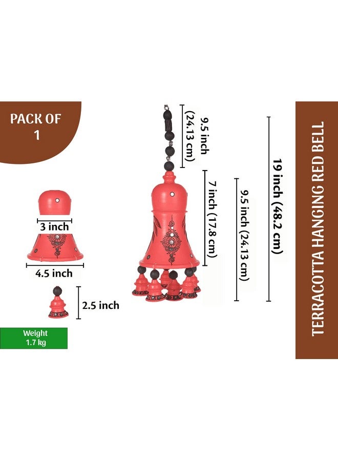 Shabana Art Potteries Terracotta Decorative Hanging Bell showpiece (Red, 19 inch) - Image 2