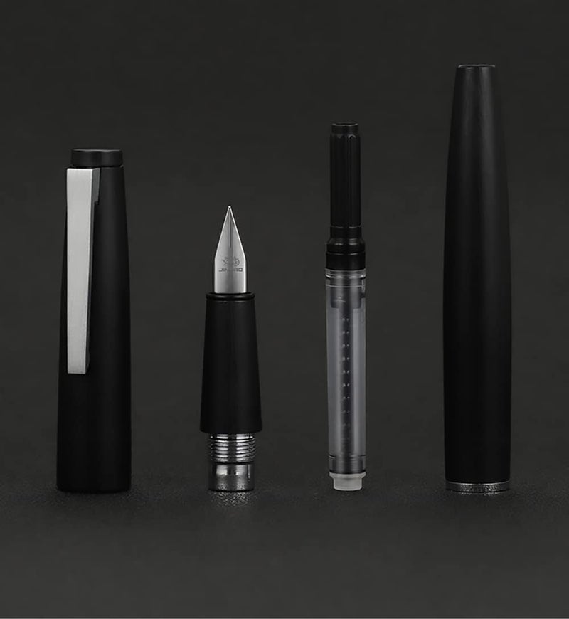 Wikult Jinhao 80 Black Fiber Brushed Fountain Pen, Iridium Ultra Fine Nib with Ink Converter, Classic Design Smooth Writing Pen (Silver Clip) - Image 3