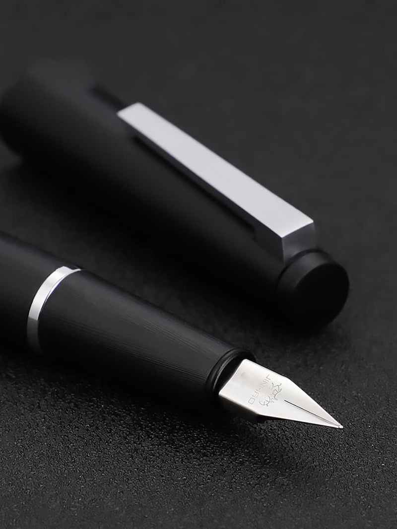 Wikult Jinhao 80 Black Fiber Brushed Fountain Pen, Iridium Ultra Fine Nib with Ink Converter, Classic Design Smooth Writing Pen (Silver Clip) - Image 2