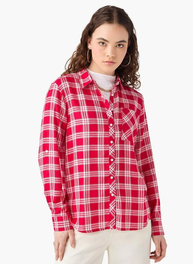 Lee Cooper Regular Fit Checked Collared Shirt with Long Sleeves