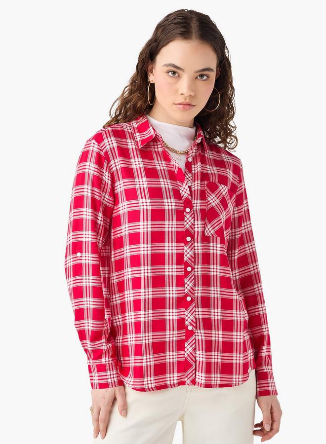 Lee Cooper Regular Fit Checked Collared Shirt with Long Sleeves - Image 1